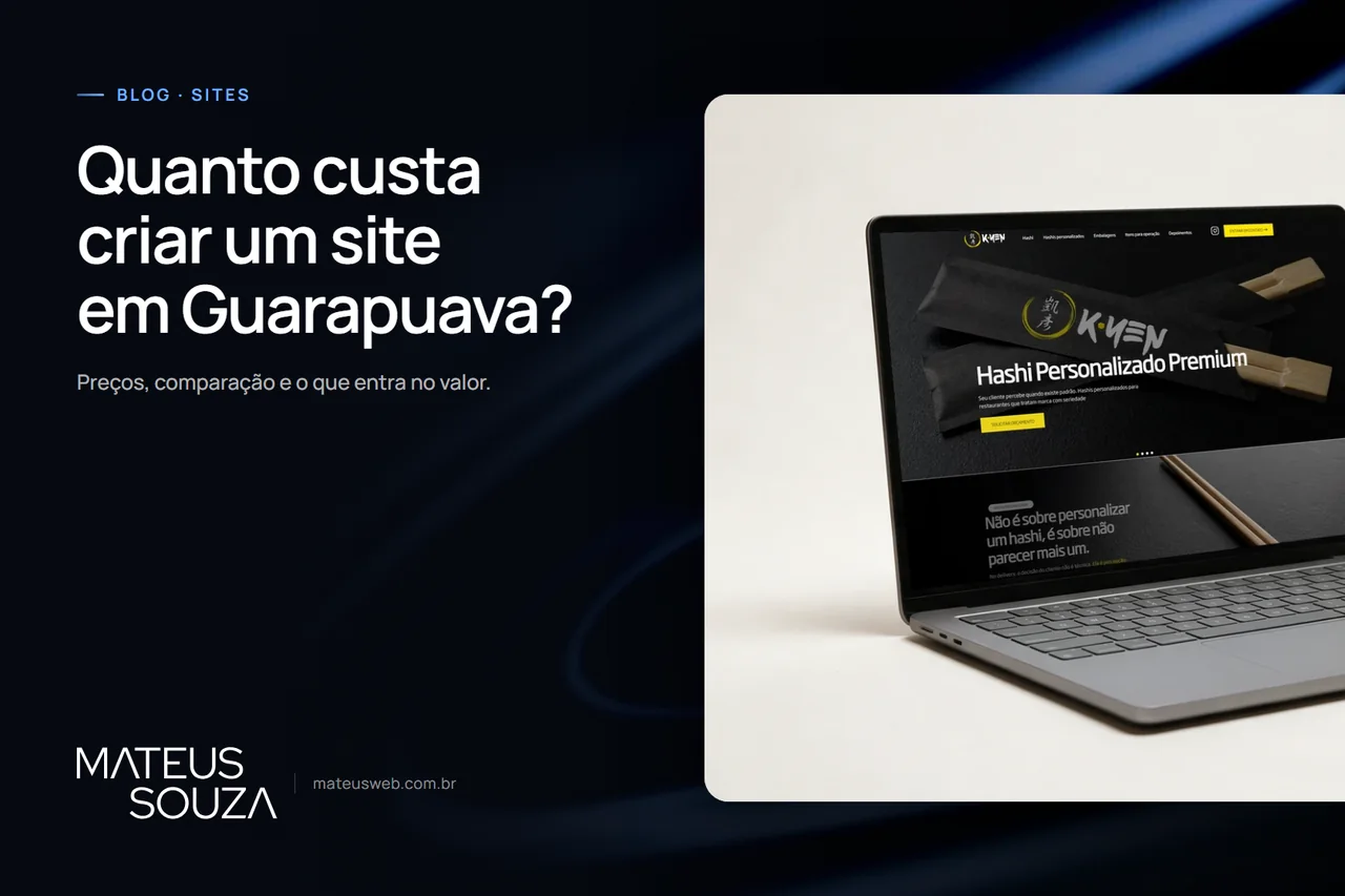 Capa do artigo: quanto custa criar um site em Guarapuava, com o site da Kyen Pack em um notebook.