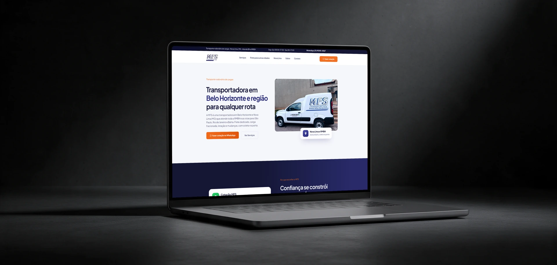 Site MFS Transportes aberto em um notebook