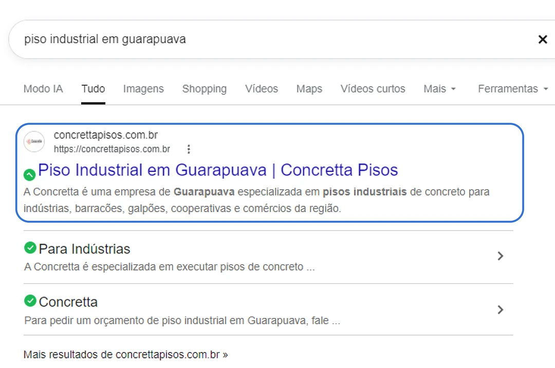 Busca do Google: Primeiro resultado, com páginas internas