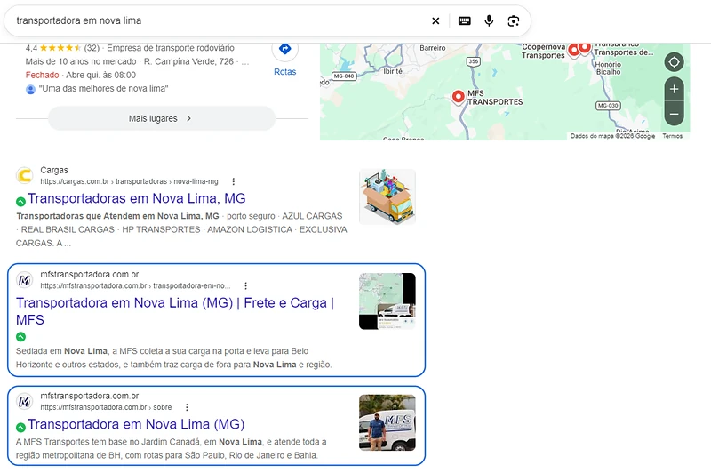 Busca do Google: Duas páginas na primeira página