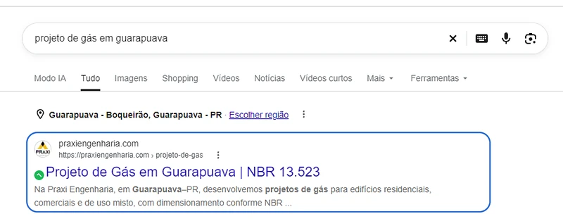 Busca do Google: A página de projeto de gás