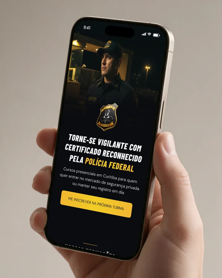 Mão segurando um celular com o site Academia CEFASP aberto