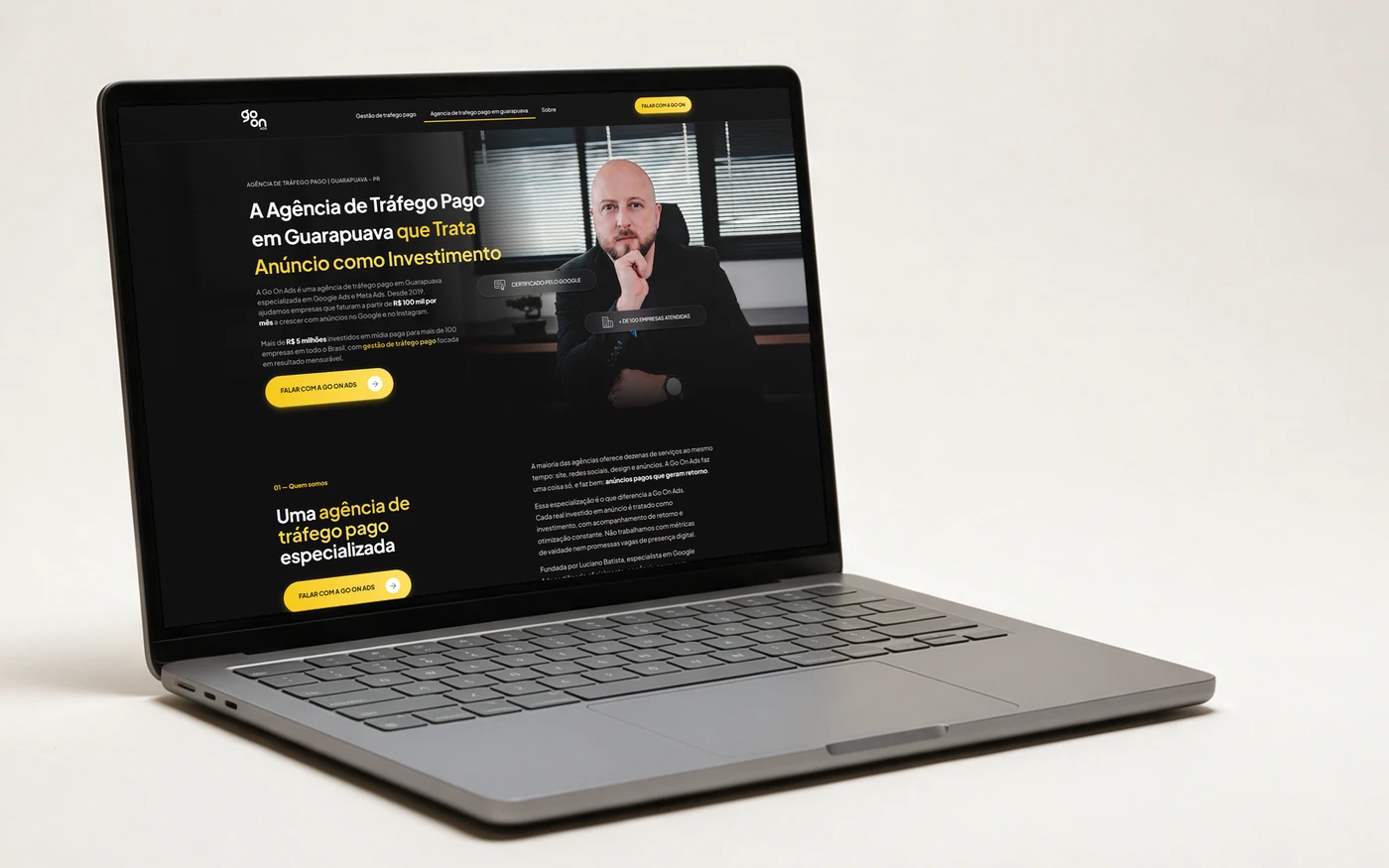 Site Go On Ads em um notebook