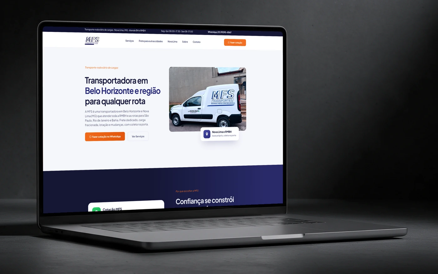 Site MFS Transportes em um notebook